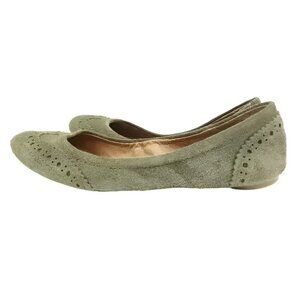 Lucky Olive Army Sage Green Soft Leather Suede Packable Ballet Flats Shoes 5.5